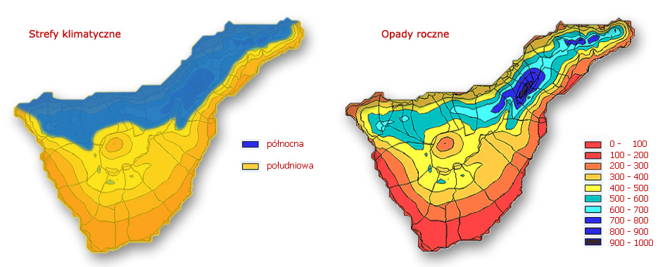 opady deszczu na Teneryfie i strefy klimatyczne